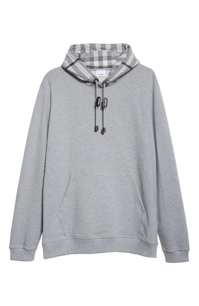 Shop Burberry Samuel Check Heathered Hoodie In Pale Grey Melange