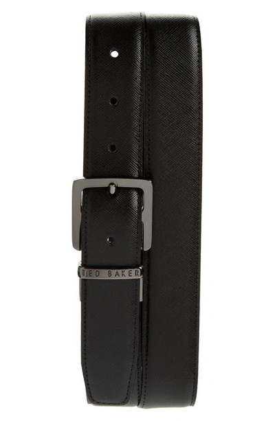 Shop Ted Baker Dolphin Reversible Leather Belt In Black
