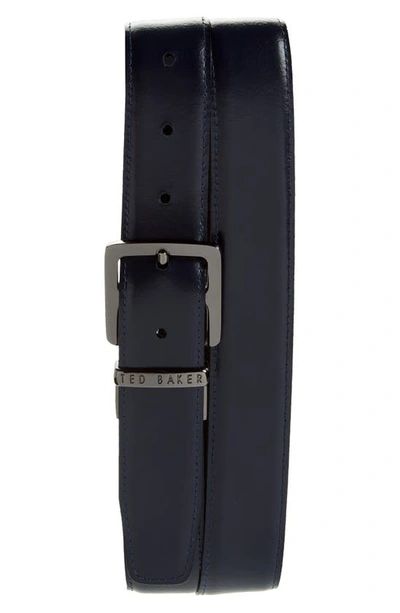 Shop Ted Baker Dolphin Reversible Leather Belt In Black