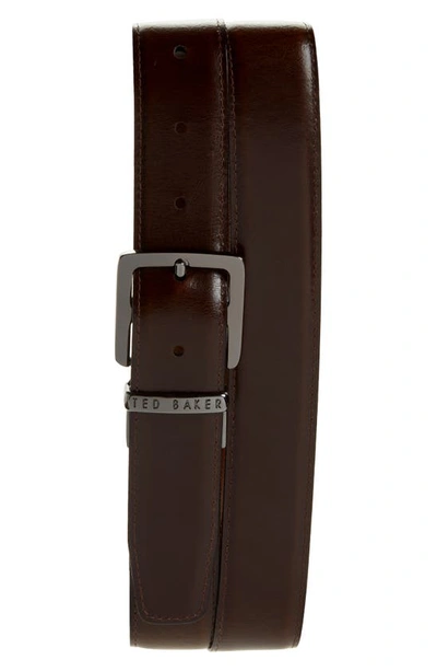 Shop Ted Baker Dolphin Reversible Leather Belt In Tan