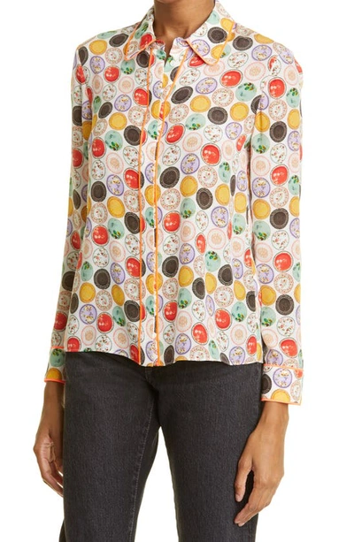 Alice And Olivia Willa Printed Silk Crepe De Chine Shirt In Dinner Party