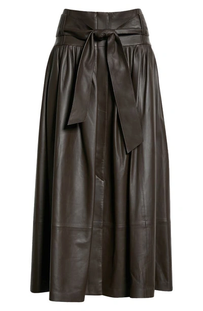 Shop Vince Belted Leather Skirt In Black Truffle