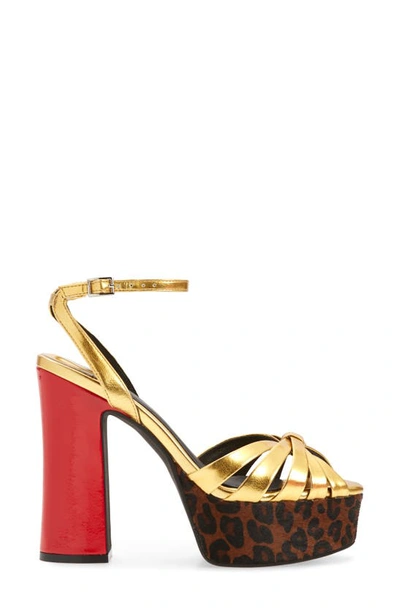 Shop Jeffrey Campbell Rockin' Out Ankle Strap Platform Sandal In Gold Cheetah