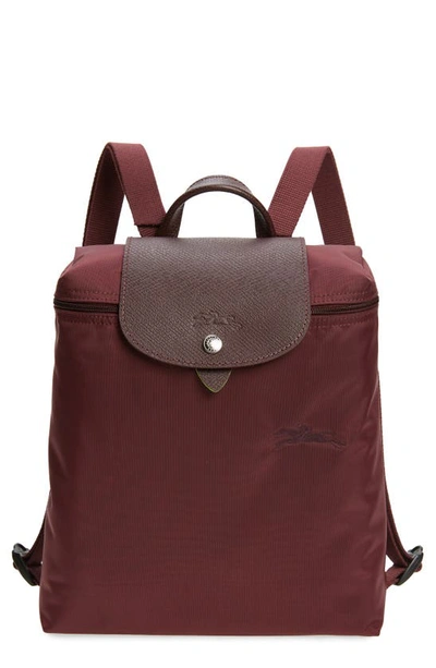 Shop Longchamp Mini Le Pliage Green Recycled Canvas Backpack In Burgundy