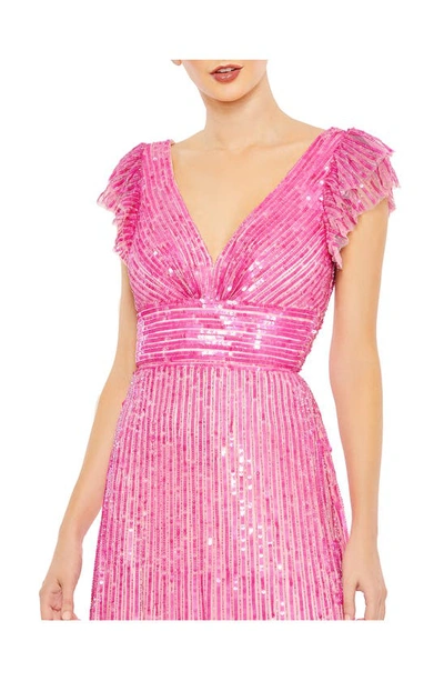Shop Mac Duggal Sequin Flutter Sleeve A-line Gown In Hot Pink