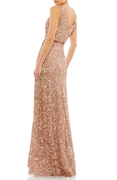 Shop Mac Duggal Sequin Wrap Bodice Sleeveless Gown In Copper