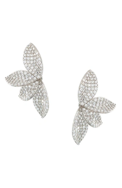 Shop Shashi Pavé Cubic Zirconia Flower Stud Earrings In White Gold