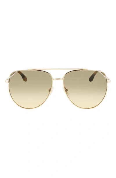 Shop Victoria Beckham 61mm Aviator Sunglasses In Goldhaki
