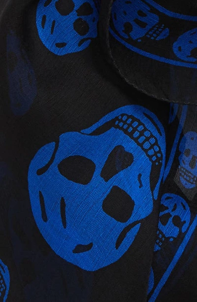 Shop Alexander Mcqueen Skull Silk Scarf In Black/ Blue