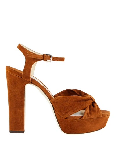 Shop Jimmy Choo Heloise Knotted Suede Platform Sandals In Brown