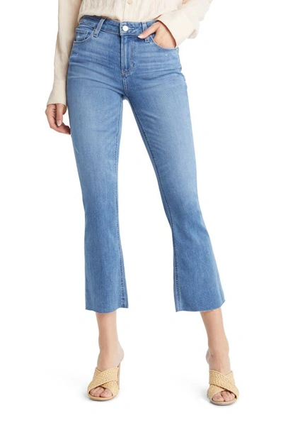 Shop Paige Shelby Mid Rise Raw Hem Crop Flare Jeans In Bliss Distressed