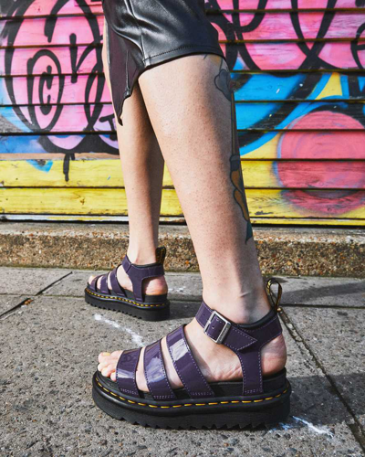 Shop Dr. Martens' Women's Blaire Patent Leather Strap Sandals In Blackcurrant
