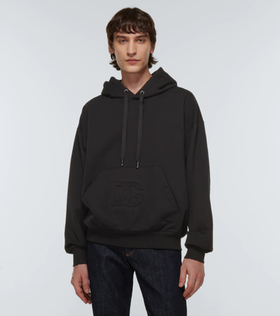 Shop Dolce & Gabbana Logo Cotton-blend Jersey Hoodie In Black