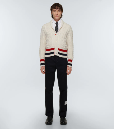 Shop Thom Browne Cashmere Cable-knit Cardigan In White