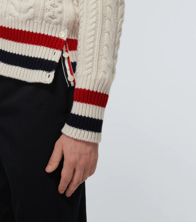 Shop Thom Browne Cashmere Cable-knit Cardigan In White