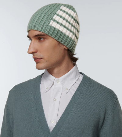 Shop Thom Browne Ribbed-knit Virgin Wool Beanie In Green