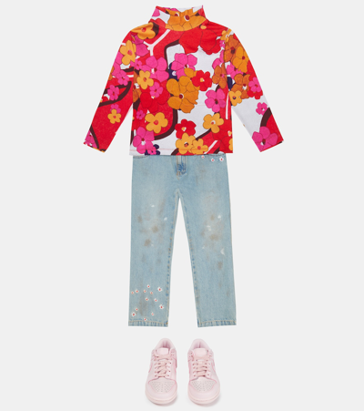 Erl Floral Turtleneck Cotton Jersey Top In Floral 1