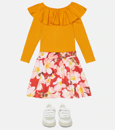Molo Renate Ruffle-trimmed Cotton-blend Top In Old Gold