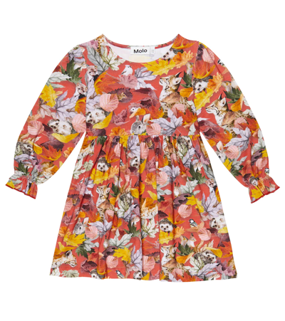 Molo Girl's Camie Long-sleeve Animals & Foliage-printed Jersey Dress In Forest Play