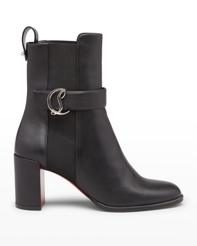 Shop Christian Louboutin Leather Buckle Red Sole Booties In Black