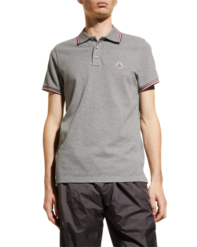 Shop Moncler Men's Classic Tipped Polo Shirt In Light Grey