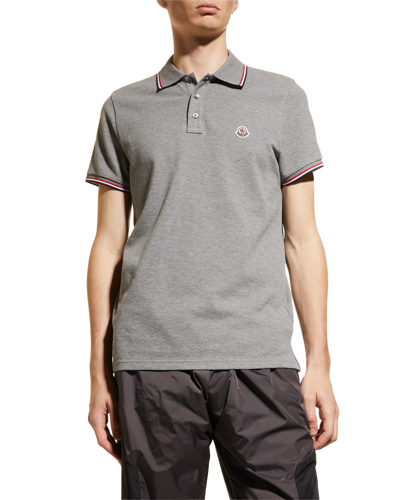 Moncler Short-sleeved Polo Shirt With Logo In Light Grey