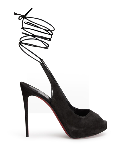 Shop Christian Louboutin Suede Peep-toe Red Sole Pumps In Black