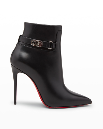 Shop Christian Louboutin Lock So Kate Leather Red Sole Booties In Black