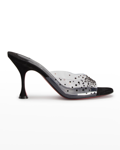 Shop Christian Louboutin Degramule Strass Clear Red Sole Sandals In Black