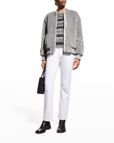 Shop Max Mara Terry Teddy Oversized Bomber Jacket In Light Grey