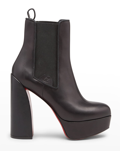 Shop Christian Louboutin Leather Chelsea Red Sole Platform Booties In Black