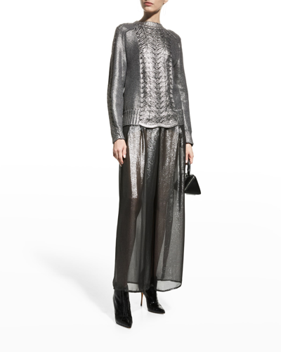 Shop Alberta Ferretti Metallic Cable-knit Wool Pullover In Dark Grey