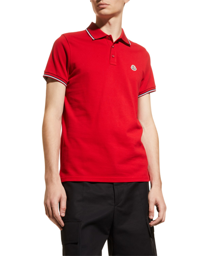 Shop Moncler Men's Classic Tipped Polo Shirt In Red