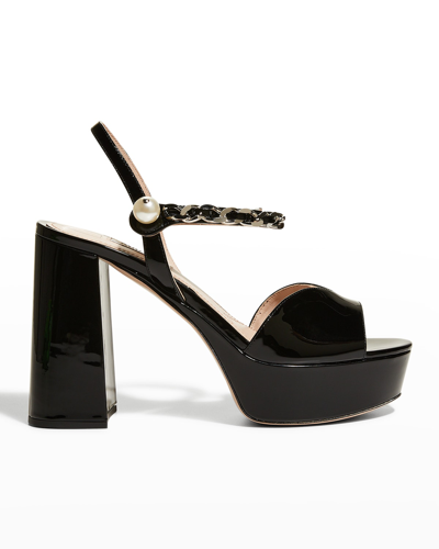 Shop Miu Miu Patent Pearly-strap Platform Sandals In Nero