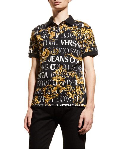 Shop Versace Jeans Couture Men's Baroque Logo Polo Shirt In Black/gold