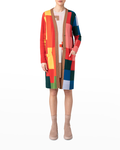 Shop Akris Cashmere-blend Abstract Intarsia Cardigan In Multicolor
