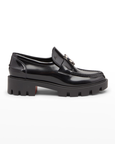 Shop Christian Louboutin Patent Medallion Red Sole Loafers In Black