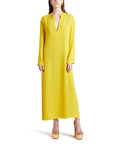 Shop Valentino Thigh-slit Silk Georgette Maxi Dress In Yellow