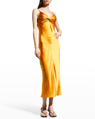 Shop Tove Sofia Silk Front-twist Midi Dress In Autumn Tan