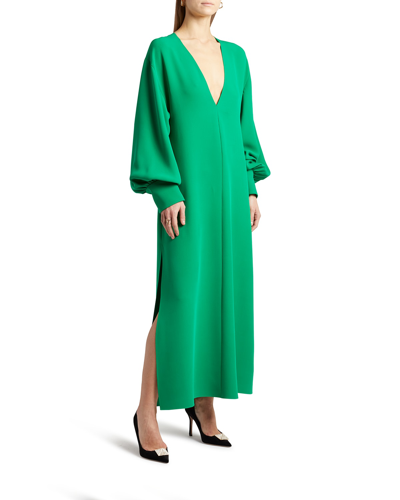 Shop Valentino V-neck Cady Maxi Dress In Green
