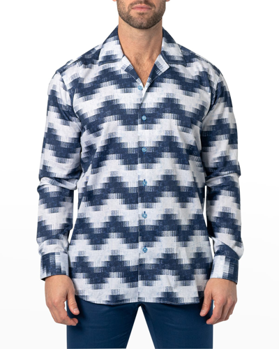 Shop Maceoo Men's Archimedes Wave-print Sport Shirt In Blue