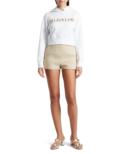 Shop Valentino Ombre Sequin Logo Jersey Crop Hoodie In White