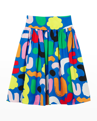 Shop Stella Mccartney Girl's Multicolor Shapes Twill Skirt In 618mc Blue