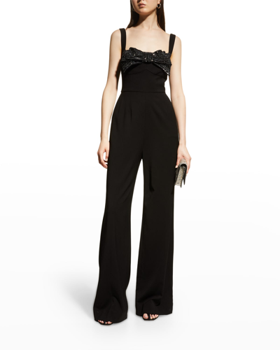 Shop Saloni Rachel Sequin-bow Cady Jumpsuit In 025529-blackemb