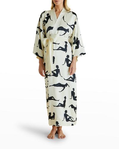 Shop Olivia Von Halle Queenie Long Printed Silk Robe In Corcia