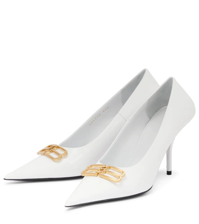 Shop Balenciaga Bb Patent Leather Pumps In White/gold Lux