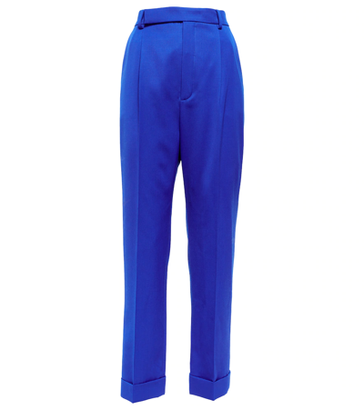 Shop Saint Laurent High-rise Wool Gabardine Pants In Bleu Roi