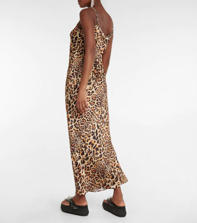 Rabanne Chain-embellished Leopard-print Satin Maxi Dress In Leopard Commercial