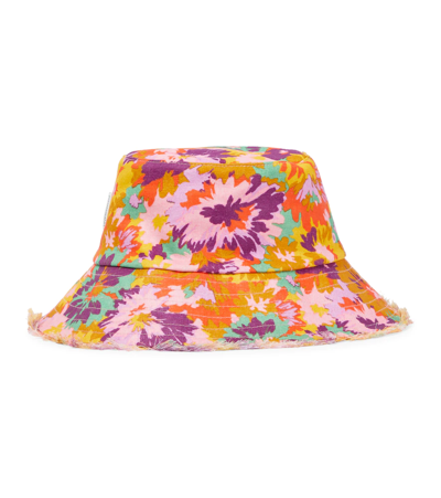 Shop Zimmermann Floral Linen Bucket Hat In Mustard Multi Floral