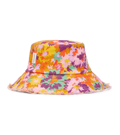 Shop Zimmermann Floral Linen Bucket Hat In Mustard Multi Floral